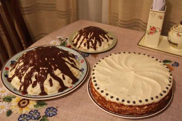 Вот такие у меня были тортики тем вечером - белый торт - это тортик с бисквитом на пиве от Евы (http://www.edimdoma.ru/retsepty/49626-tort-s-biskvitom-na-temnom-pive-so-spetsiyami-mussom-iz-maskarpone-i-apelsinovym-dzhemom) - так он мне понравился, что на 'домашнее' отмечание дня рождения я снова сделала его ) гости были в восторге, когда уходили - отдавала кусочки торта еще с собой =))) Зато у меня еще был 'Шишка'-младший=))

