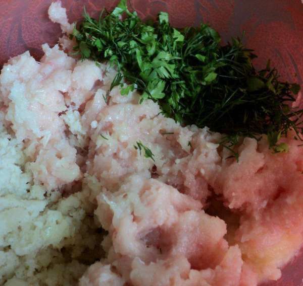 Куриное филе измельчить в блендере или на мясорубке. Добавить к нему натертую на мелкой терке 1 луковицу, картофель, измельченный чеснок, мелко нарезанную, зелень кориандр, соль и перец по вкусу. Хорошо перемешать и выбить до гладкой массы. Куриное филе измельчить в блендере или на мясорубке. Добавить к нему натертую на мелкой терке 1 луковицу, картофель, измельченный чеснок, мелко нарезанную, зелень кориандр, соль и перец по вкусу. Хорошо перемешать и выбить до гладкой массы.