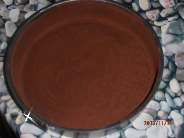 Форму 26 см смазать сл. маслом и обсыпать какао.