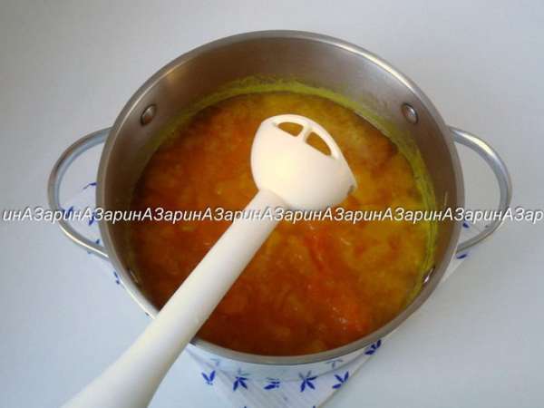 Готовую тыкву пюрировать блендером не вынимая из отвара. Готовую тыкву пюрировать блендером не вынимая из отвара.