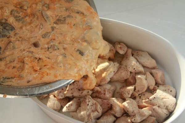 К мясу добавить грибную смесь. К мясу добавить грибную смесь.