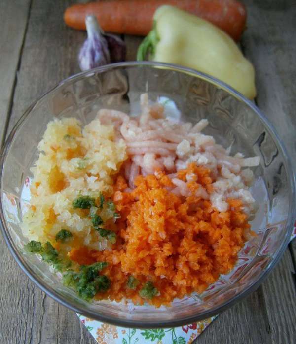 Куриное филе, морковь, перец (очищенный от семян), лук, чеснок и зелень кинзы пропустить через мясорубку. Куриное филе, морковь, перец (очищенный от семян), лук, чеснок и зелень кинзы пропустить через мясорубку.