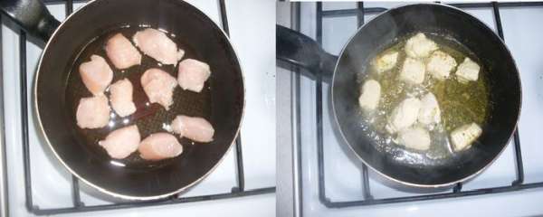 Обжариваем кусочки птицы, затем тушим их под крышкой.