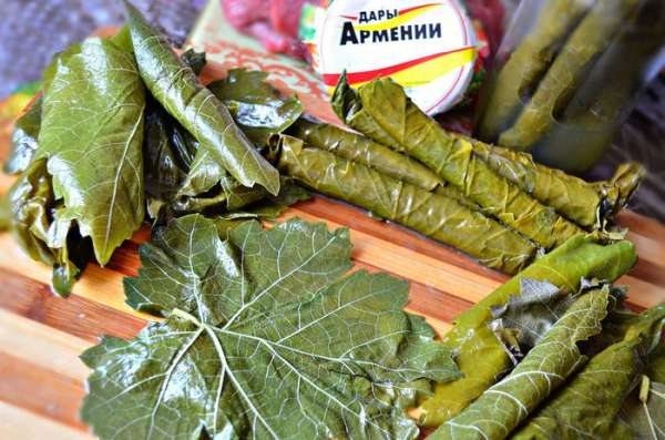 Маринованные виноградные листья у меня были плотно свёрнутыми в трубочки. Поэтому необходимо было очень аккуратно их развернуть, чтобы не порвать листья. 