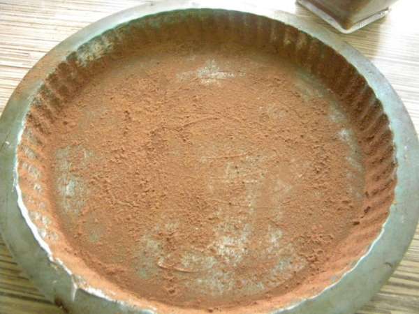Форму смазываем сл.маслом и посыпаем какао-порошком. Духовку на 190 гр. разогреваем.