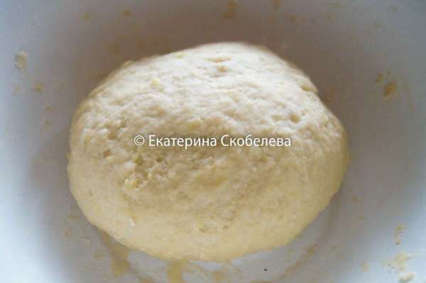 К тертому картофелю добавить муку и крахмал, влить яичную смесь. Замесить тесто, скатать его в шар и дать ему 'отдохнуть' в сторонке минут 30.