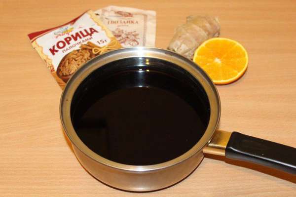 Добавить в кастрюльку с горячим вином имбирь, специи, сахар по вкусу. Добавить в кастрюльку с горячим вином имбирь, специи, сахар по вкусу.