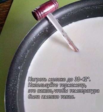 Нагреть молоко до 38-42* Нагреть молоко до 38-42*