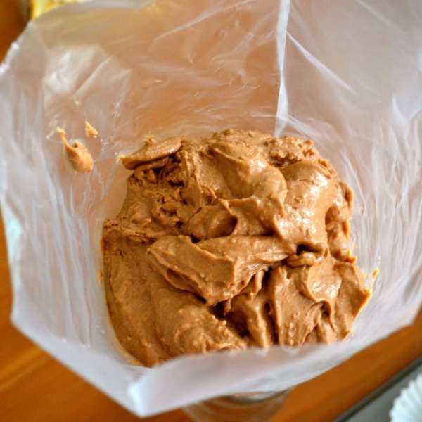Полученное тесто выложить в кулинарный мешок (так получается намного удобнее, но можно и просто ложкой...) Полученное тесто выложить в кулинарный мешок (так получается намного удобнее, но можно и просто ложкой...)